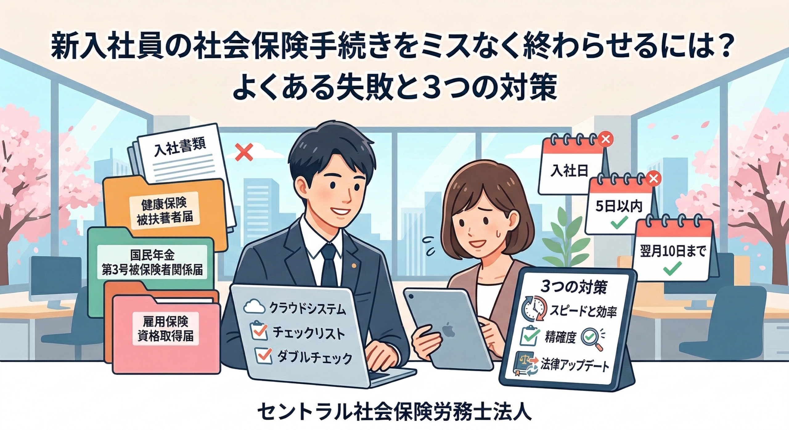 新入社員の社会保険手続きをミスなく終わらせるには？よくある失敗と3つの対策を社労士が解説！
